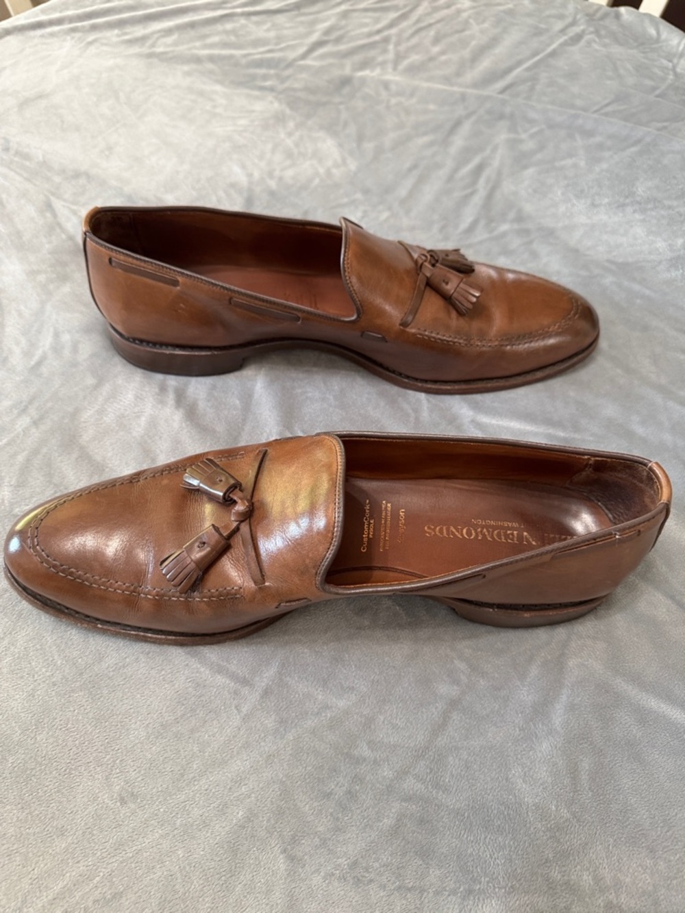 Allen Edmonds Grayson Tassel Loafer Leather Cork Insoles Mens 15 B Walnut Brown - Picture 13 of 16